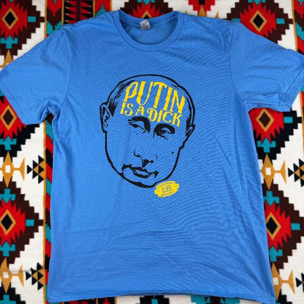 Putin Is A Di*k Lakefront Brewery Graphic T Shirt Blue Size M